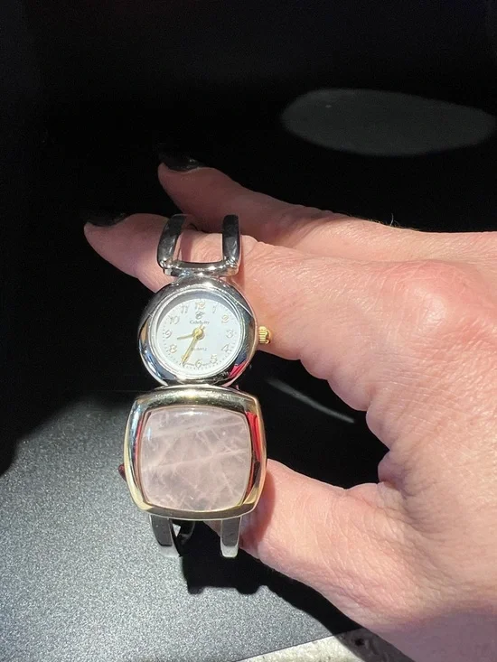 Silver-Tone Bracelet watch with Pink Rose Stone Accent - Picture 2 of 5